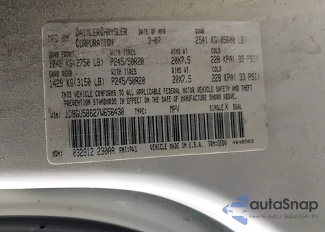 2007 Dodge Nitro Slt/Rt z USA, uszkodzony, nr VIN 1D8GU58627W656430